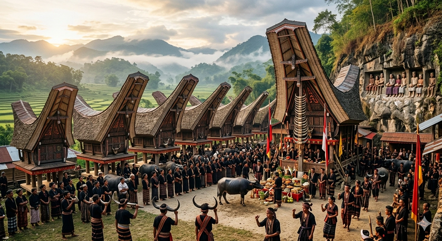 Suku Toraja: Filosofi Aluk Todolo, Arsitektur Tongkonan & Spiritualitas Rambu Solo